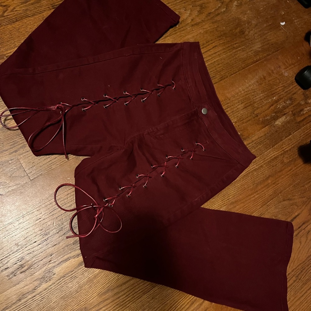 Maroon tie up flared pants size medium - Picture 2 of 9